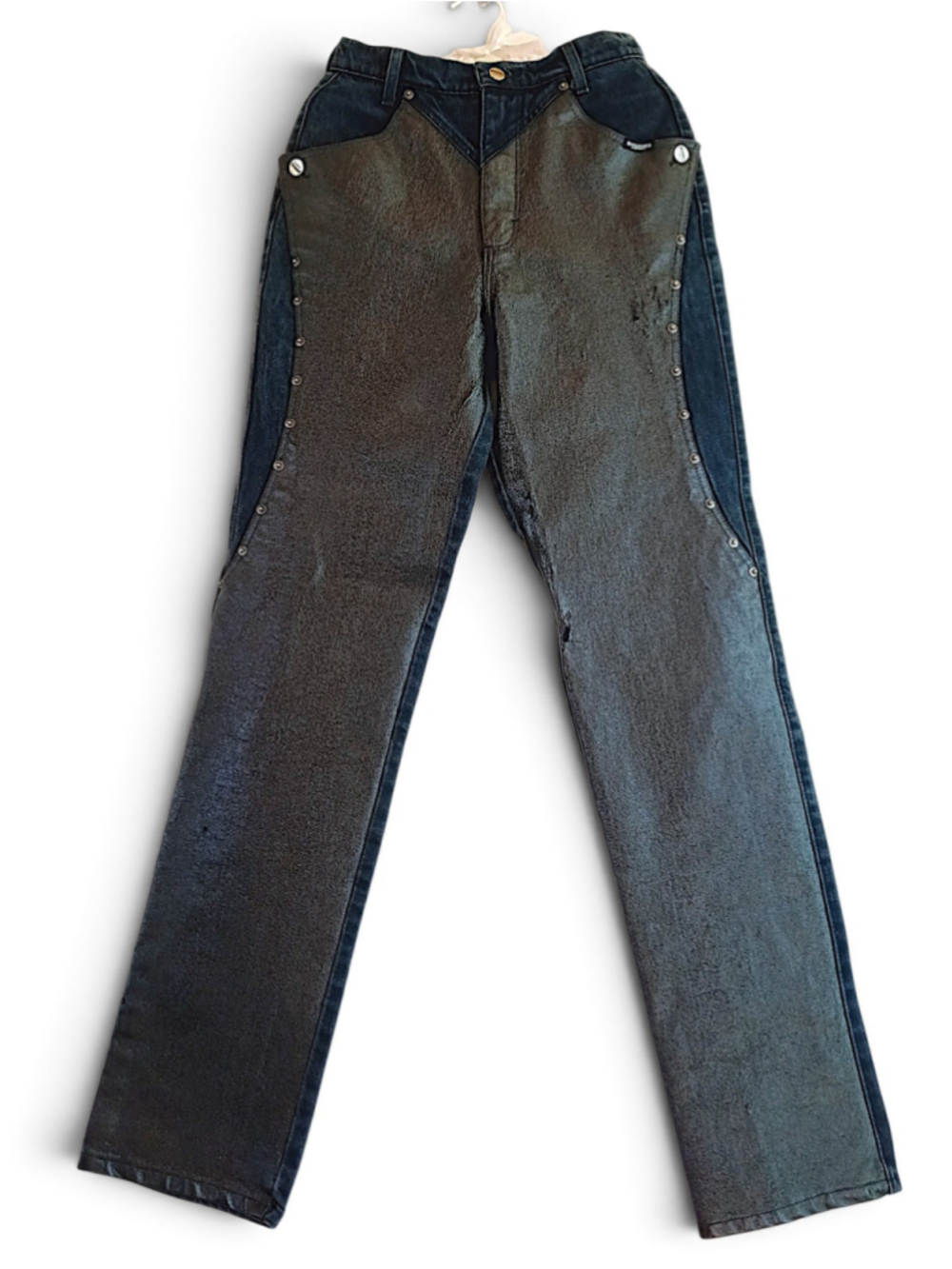 vintage Roughrider TALL straight leg jeans faux leather 80s cowgirl mock chaps